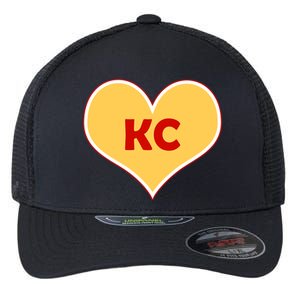 I Love Kansas City KC Football Heart Flexfit Unipanel Trucker Cap