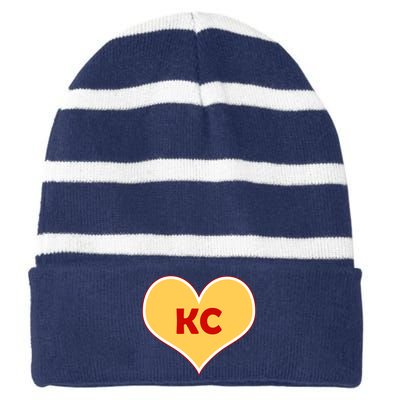 I Love Kansas City KC Football Heart Striped Beanie with Solid Band