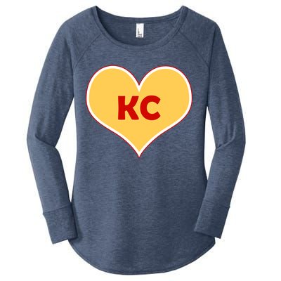 I Love Kansas City KC Football Heart Women's Perfect Tri Tunic Long Sleeve Shirt