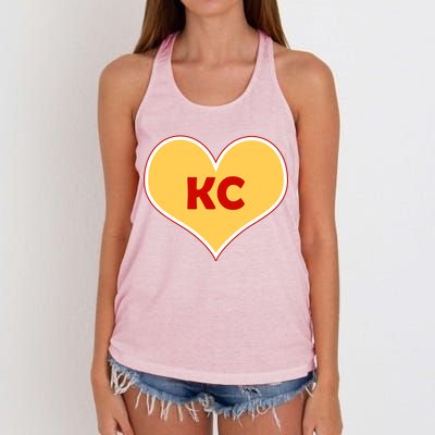 I Love Kansas City KC Football Heart Women's Knotted Racerback Tank