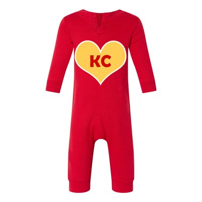 I Love Kansas City KC Football Heart Infant Fleece One Piece