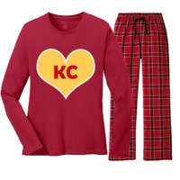 I Love Kansas City KC Football Heart Women's Long Sleeve Flannel Pajama Set 