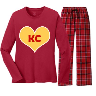 I Love Kansas City KC Football Heart Women's Long Sleeve Flannel Pajama Set 