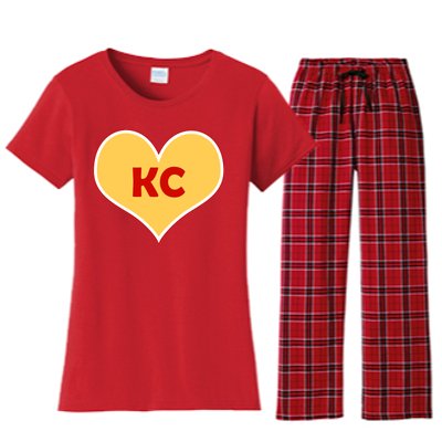 I Love Kansas City KC Football Heart Women's Flannel Pajama Set