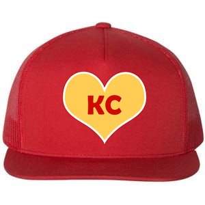 I Love Kansas City KC Football Heart Flat Bill Trucker Hat