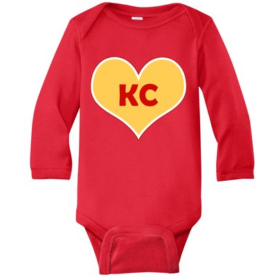 I Love Kansas City KC Football Heart Baby Long Sleeve Bodysuit