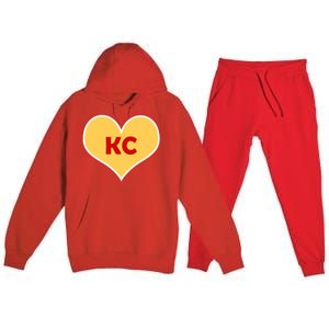 I Love Kansas City KC Football Heart Premium Hooded Sweatsuit Set