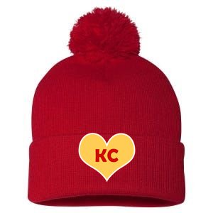 I Love Kansas City KC Football Heart Pom Pom 12in Knit Beanie