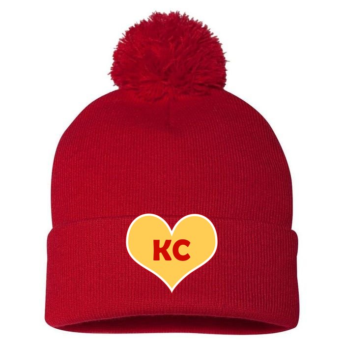 I Love Kansas City KC Football Heart Pom Pom 12in Knit Beanie