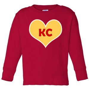 I Love Kansas City KC Football Heart Toddler Long Sleeve Shirt