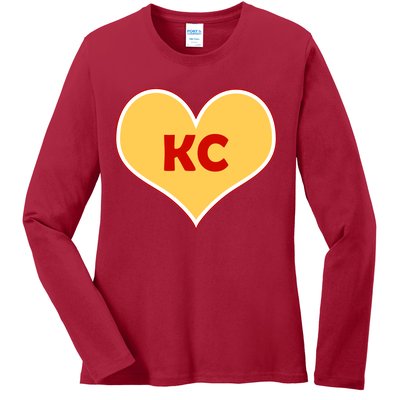 I Love Kansas City KC Football Heart Ladies Long Sleeve Shirt