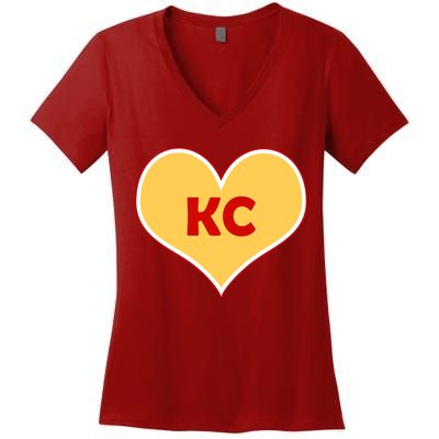 I Love Kansas City KC Football Heart Women's V-Neck T-Shirt