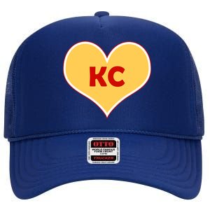 I Love Kansas City KC Football Heart High Crown Mesh Back Trucker Hat