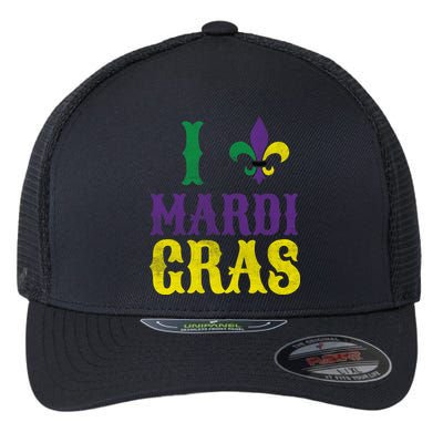 I Love Mardi Gras Flexfit Unipanel Trucker Cap