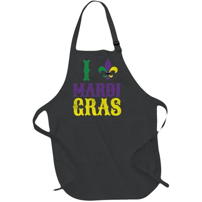 I Love Mardi Gras Full-Length Apron With Pockets