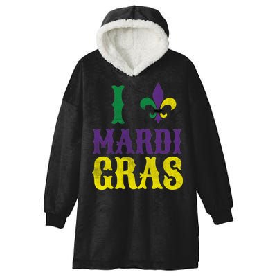 I Love Mardi Gras Hooded Wearable Blanket