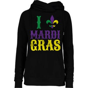 I Love Mardi Gras Womens Funnel Neck Pullover Hood