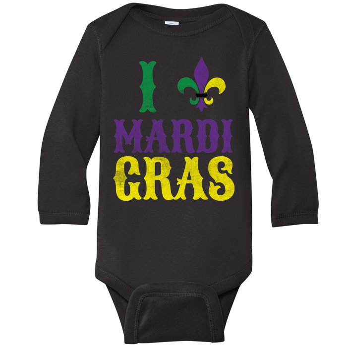 I Love Mardi Gras Baby Long Sleeve Bodysuit