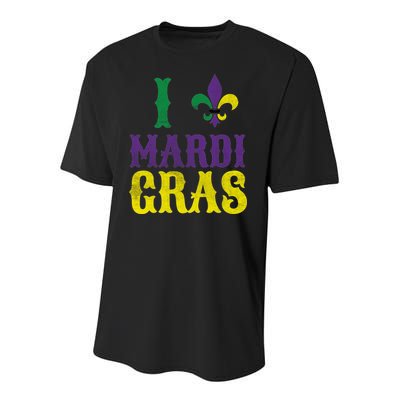 I Love Mardi Gras Youth Performance Sprint T-Shirt