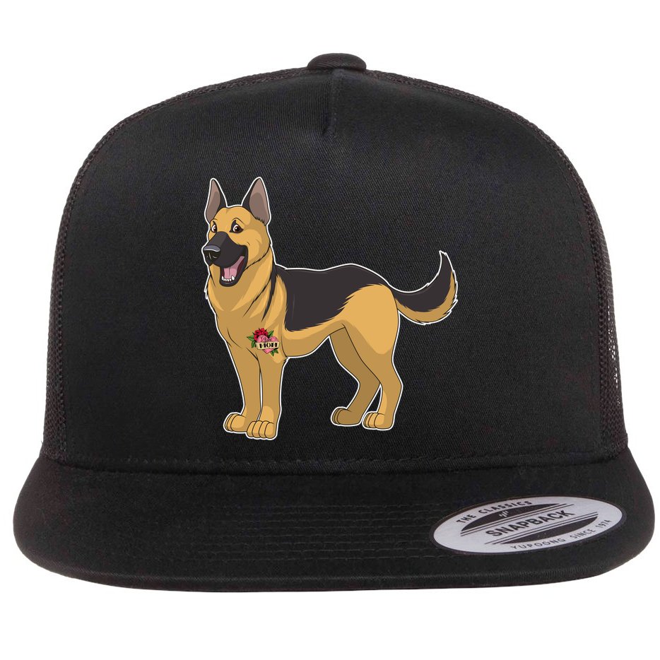 I Love Mom Tattoo German Shepard Flat Bill Trucker Hat