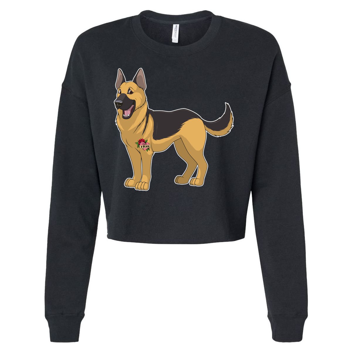 I Love Mom Tattoo German Shepard Cropped Pullover Crew