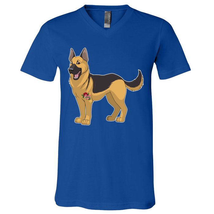 I Love Mom Tattoo German Shepard V-Neck T-Shirt