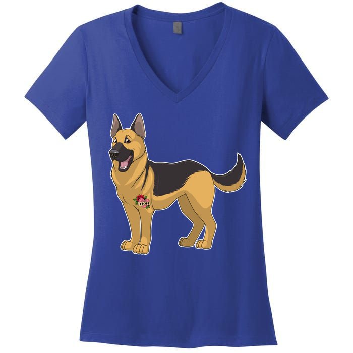 I Love Mom Tattoo German Shepard Women's V-Neck T-Shirt