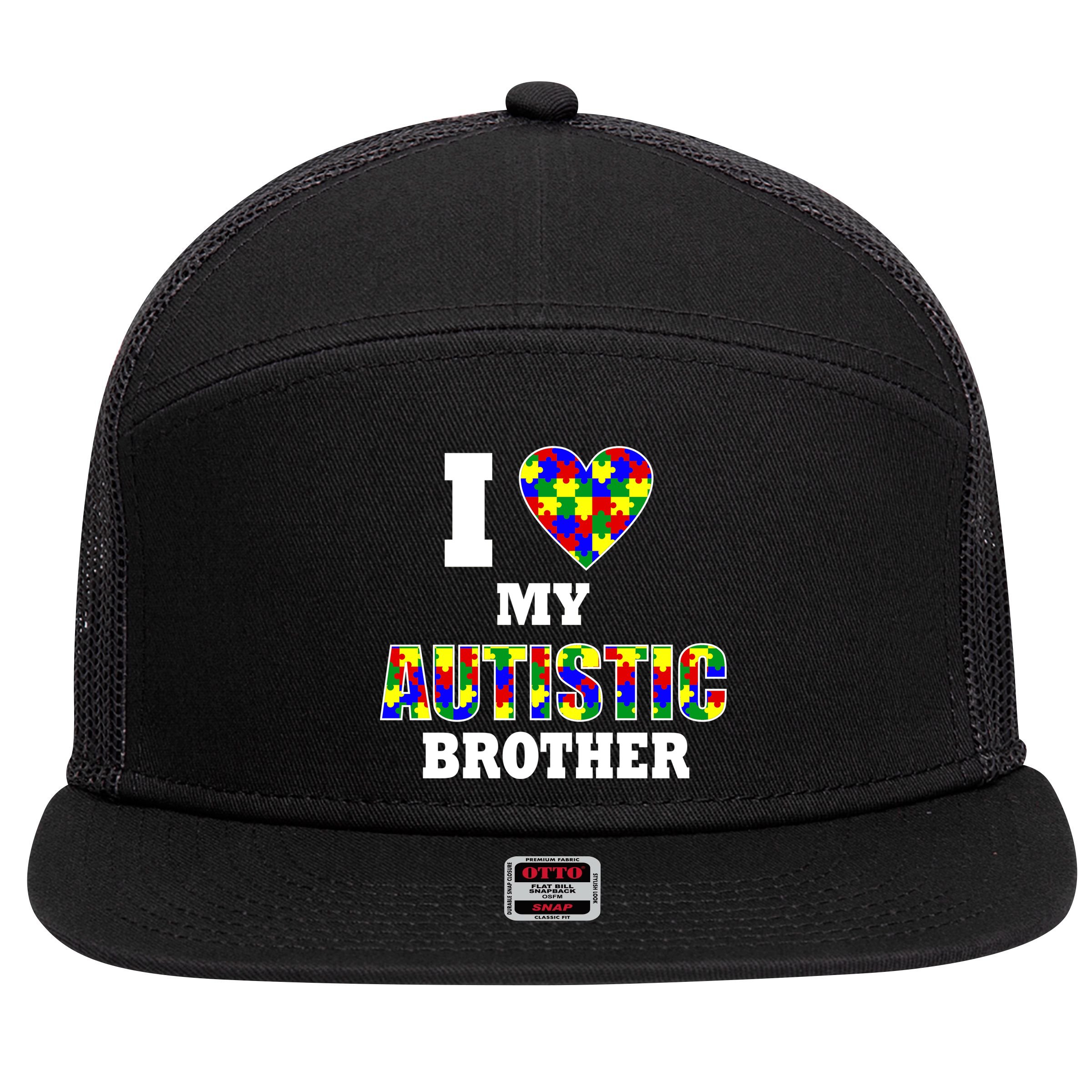 I Love My Autistic Brother Autism 7 Panel Mesh Trucker Snapback Hat