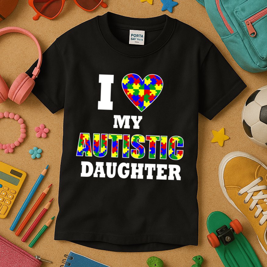 I Love My Autistic Daughter Autism Kids T-Shirt