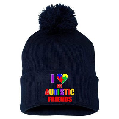 I Love My Autistic Friends Pom Pom 12in Knit Beanie