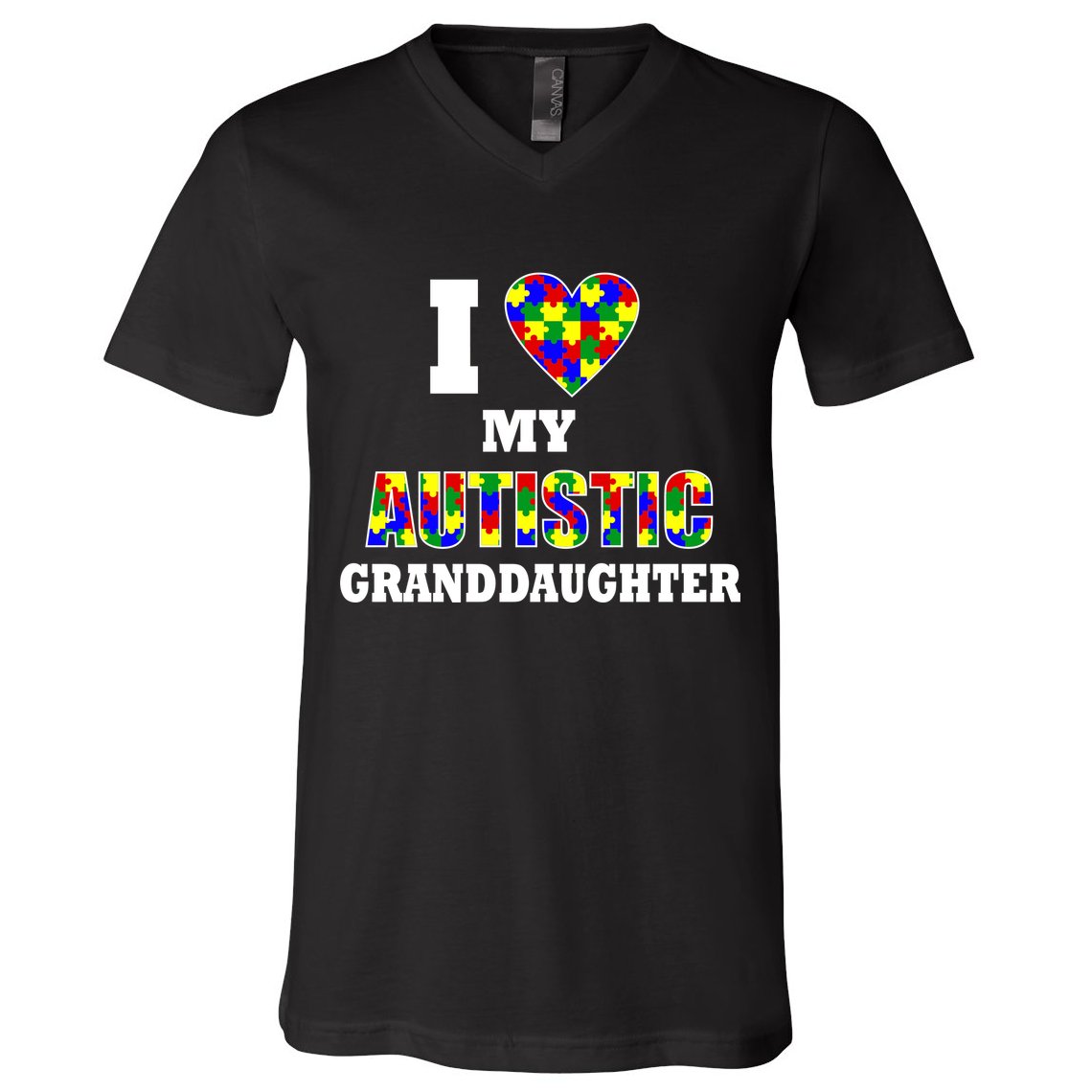I Love My Autistic Granddaughter Autism V-Neck T-Shirt