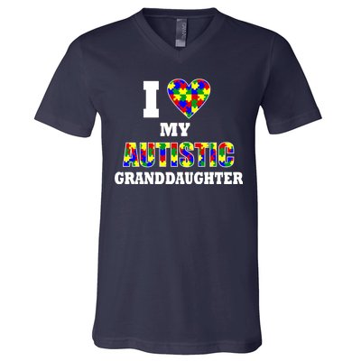 I Love My Autistic Granddaughter Autism V-Neck T-Shirt