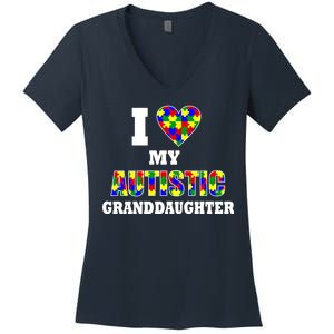 I Love My Autistic Granddaughter Autism Women's V-Neck T-Shirt