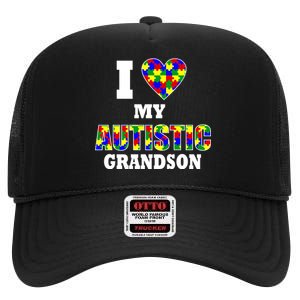 I Love My Autistic Grandson Autism High Crown Mesh Back Trucker Hat