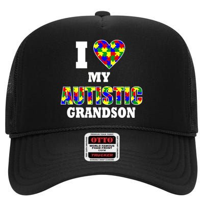 I Love My Autistic Grandson Autism High Crown Mesh Back Trucker Hat