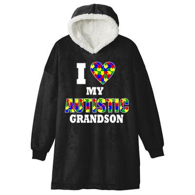 I Love My Autistic Grandson Autism Hooded Wearable Blanket