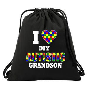 I Love My Autistic Grandson Autism Drawstring Bag