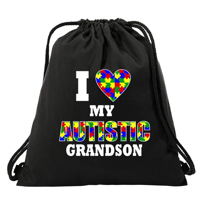 I Love My Autistic Grandson Autism Drawstring Bag