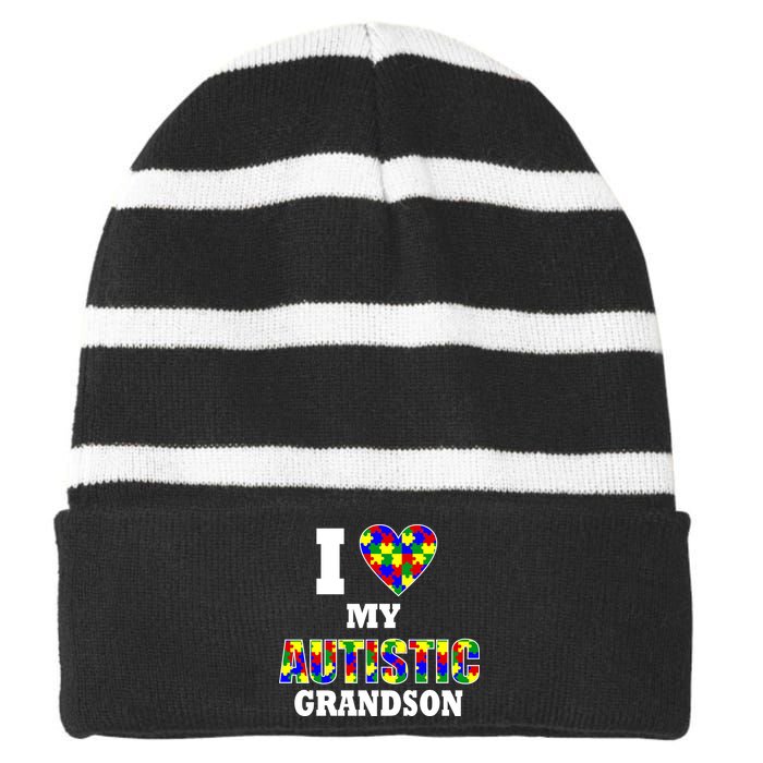 I Love My Autistic Grandson Autism Striped Beanie with Solid Band