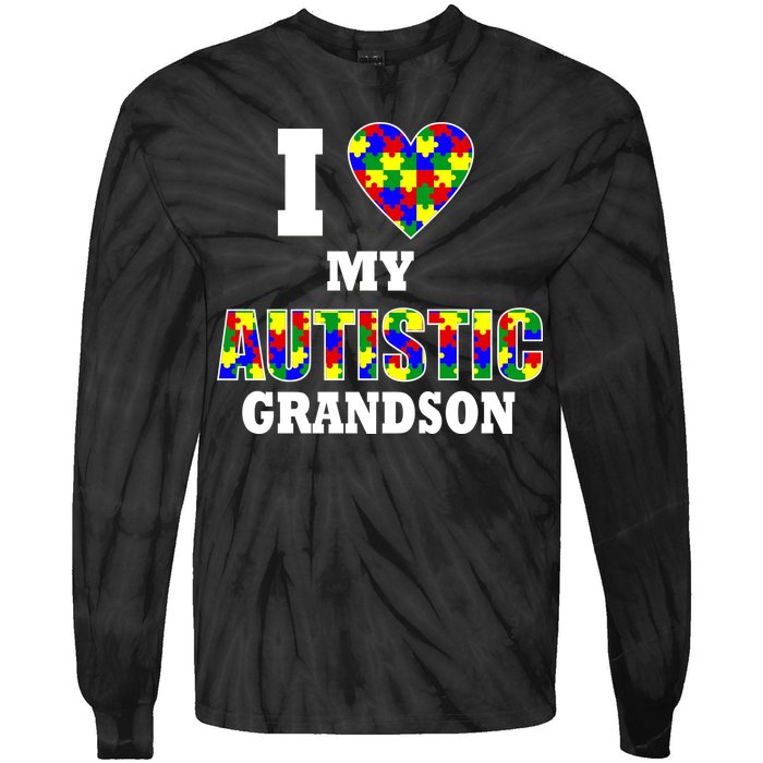 I Love My Autistic Grandson Autism Tie-Dye Long Sleeve Shirt