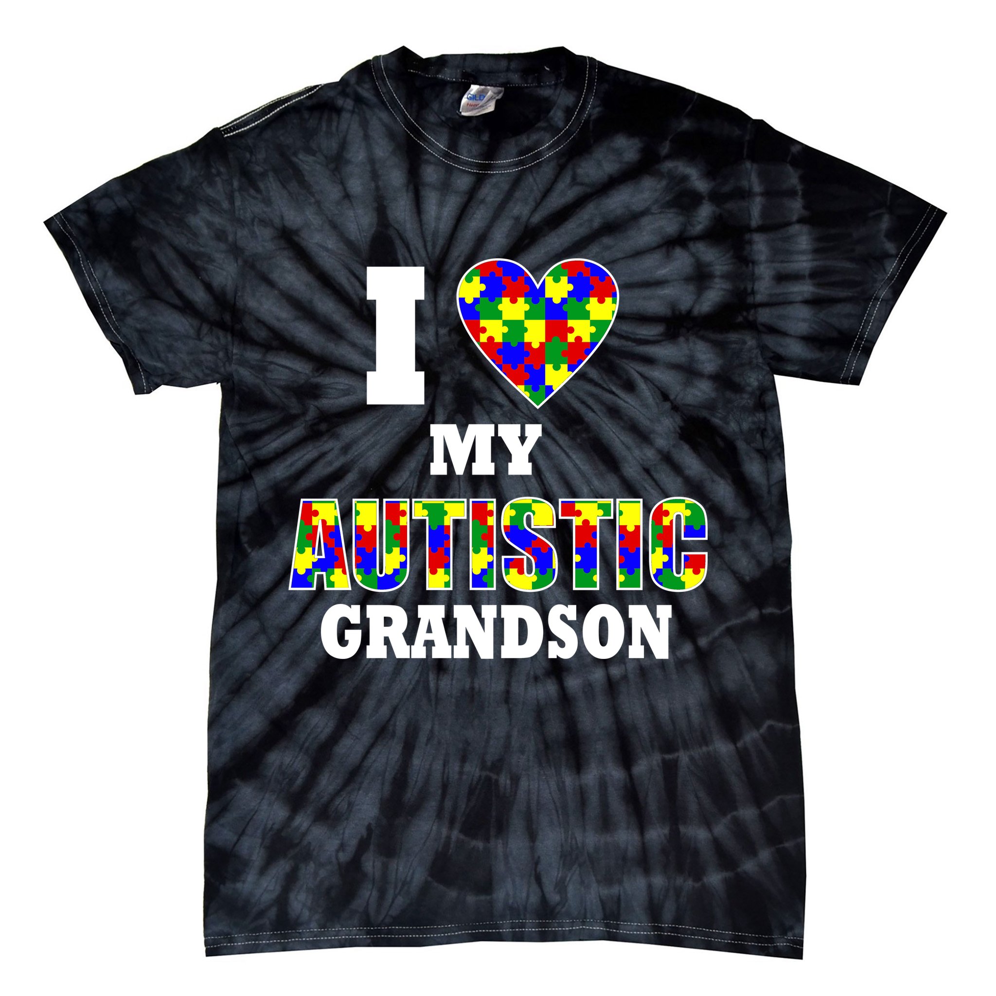 I Love My Autistic Grandson Autism Tie-Dye T-Shirt
