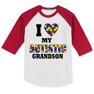 I Love My Autistic Grandson Autism Kids Colorblock Raglan Jersey