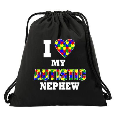 I Love My Autistic Nephew Autism Drawstring Bag