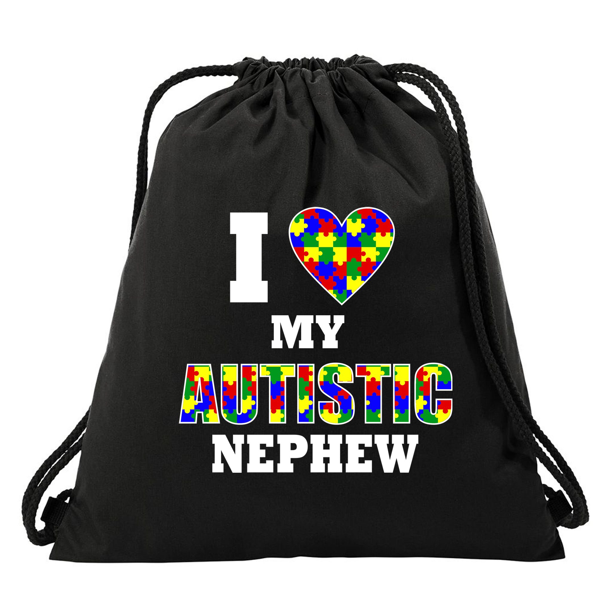 I Love My Autistic Nephew Autism Drawstring Bag