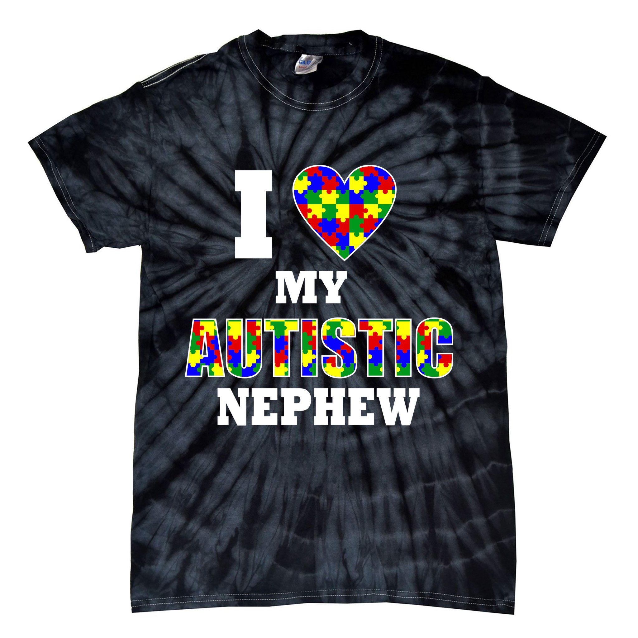 I Love My Autistic Nephew Autism Tie-Dye T-Shirt