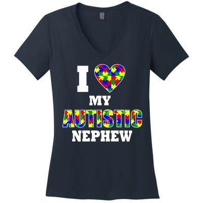 I Love My Autistic Nephew Autism Women's V-Neck T-Shirt