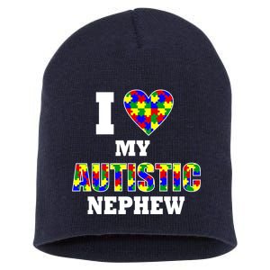 I Love My Autistic Nephew Autism Short Acrylic Beanie