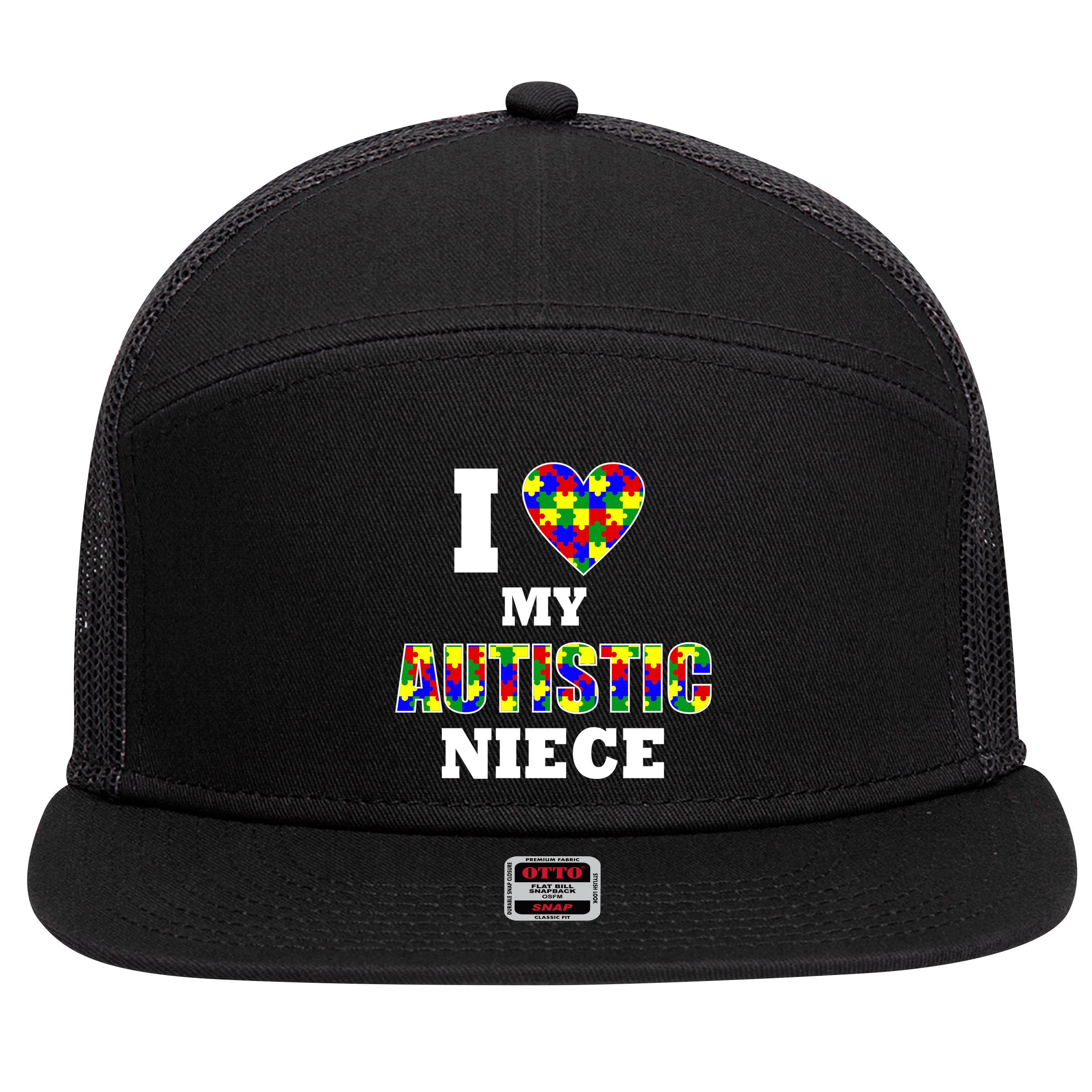 I Love My Autistic Niece Autism 7 Panel Mesh Trucker Snapback Hat