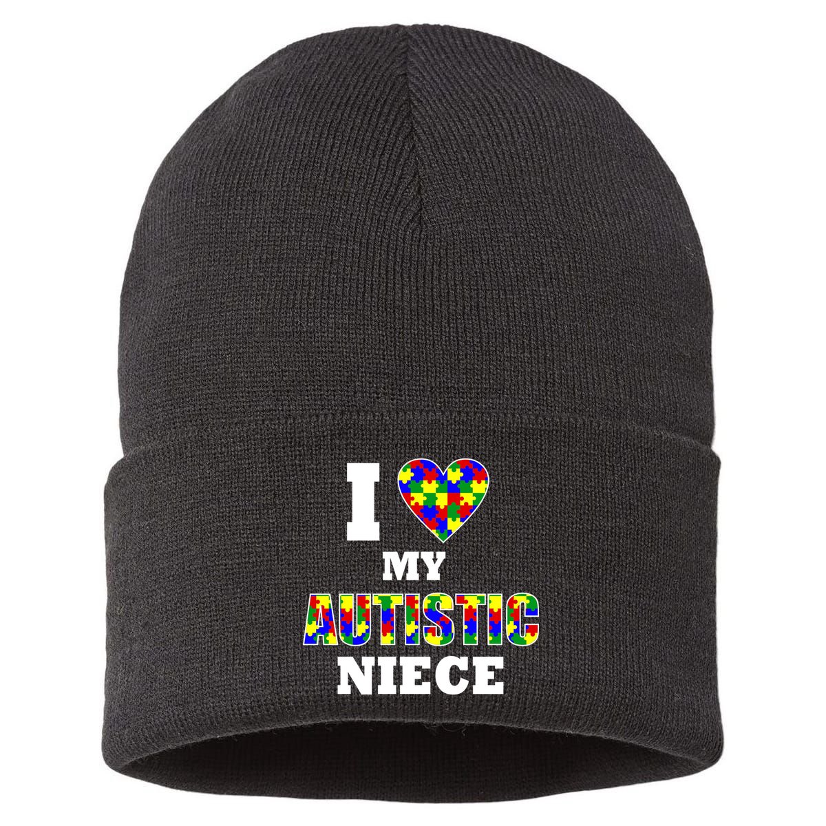 I Love My Autistic Niece Autism Sustainable Knit Beanie