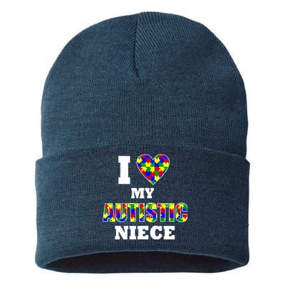 I Love My Autistic Niece Autism Sustainable Knit Beanie